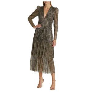 NEW Sabina Musayev Carry Tiered Belted Metallic Dress